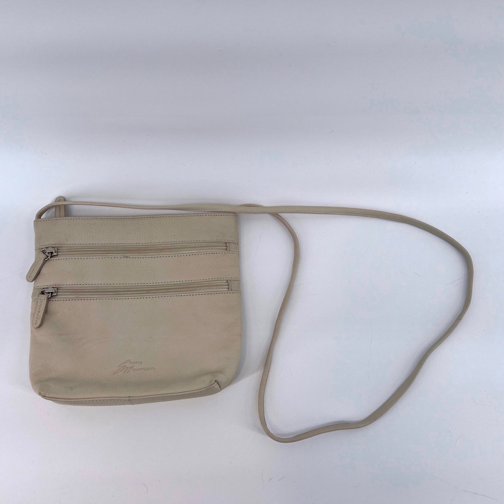 Stone Mountain Leather Crossbody Handbag with Multiple Zipper Pockets Tan